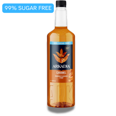 Arkadia 99% Sugar Free Caramel Syrup 1000ml – rich caramel flavour for drinks and desserts, Halal certified, 24-month shelf life